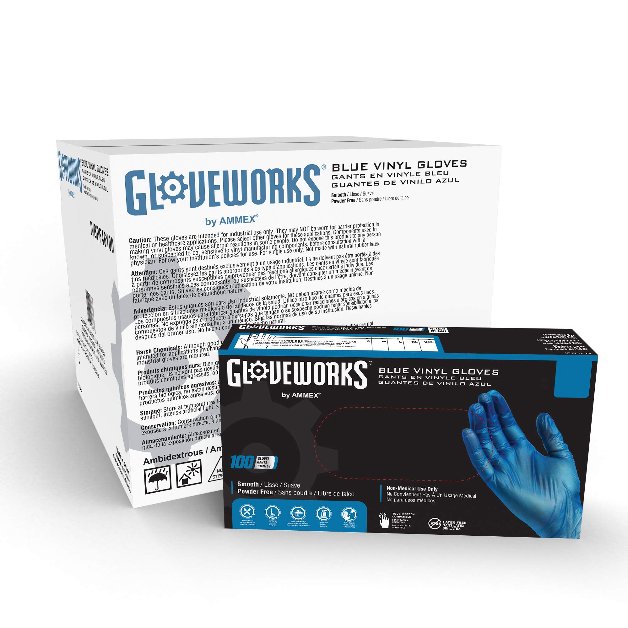GLOVEWORKS Blue Vinyl Industrial Gloves, Case of 1000, 3 Mil, Size Large, Latex Free, Powder Free, Food Safe, Disposable, Non-Sterile, IVBPF46100