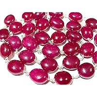 JEWELZ 16 inch Long Oval Shape Smooth Cut Natural Corundum Ruby 10x12 mm Beads Rosary Style Necklace with 925 Sterling Silver Clasp for Women, Girls Unisex