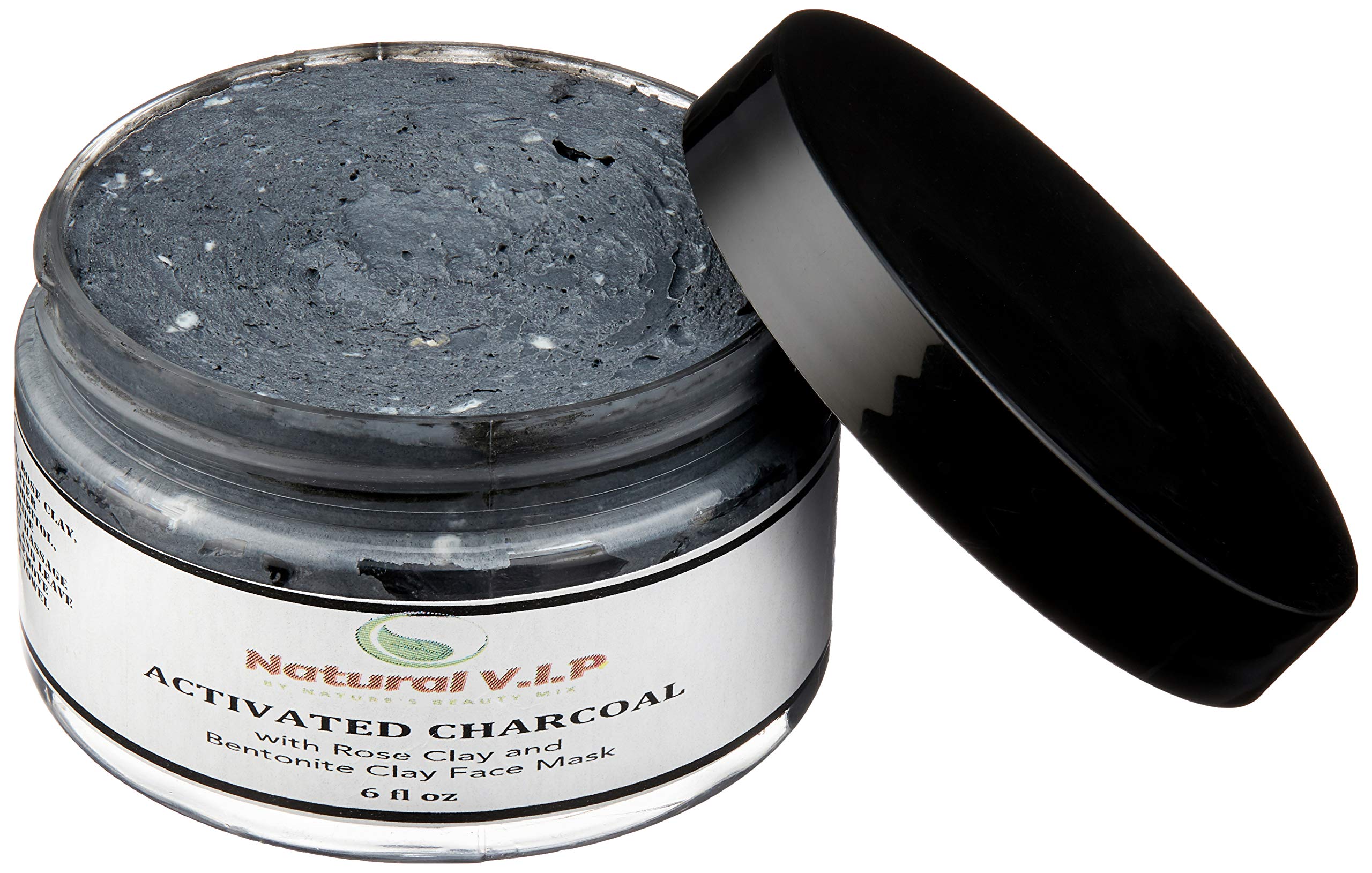 Natural V.I.P. Activated Charcoal Face Mask with Bentonite and Rose Clay and Tea Tree oil for Blackheads and Acne. Clears Complexion - Great for Dark Spots on Face.