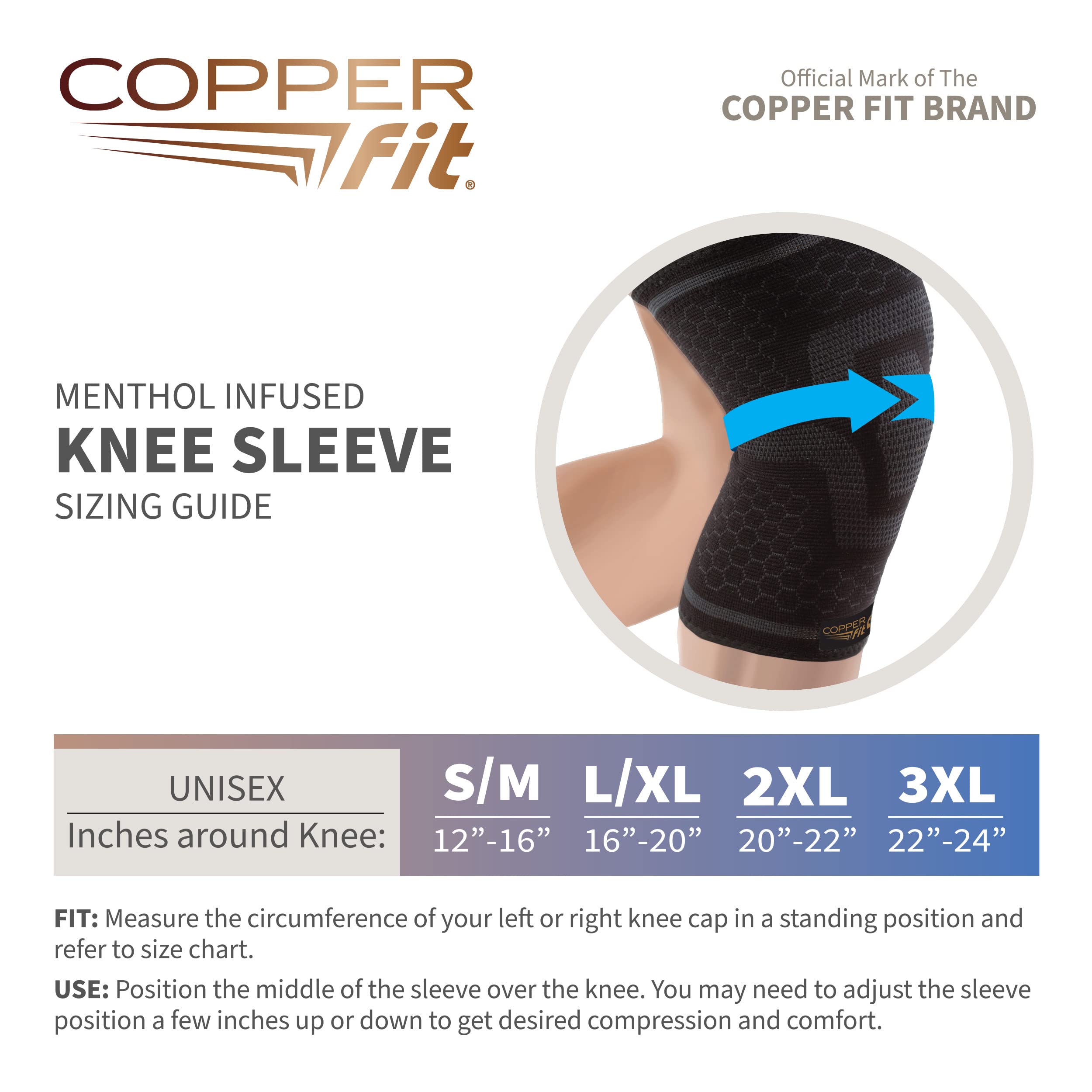 Copper Fit ICE Knee Compression Sleeve Infused with Menthol