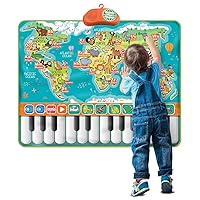 2-in-1 Learning Toys for 1-5 Year Old - Piano Keyboard Mat + Alphabet & Animals Map | Educational Gift for Boys Girls 1 2 3 4 5 - Music Mat, ABC Poster, Interactive Wall Chart for Baby Kids