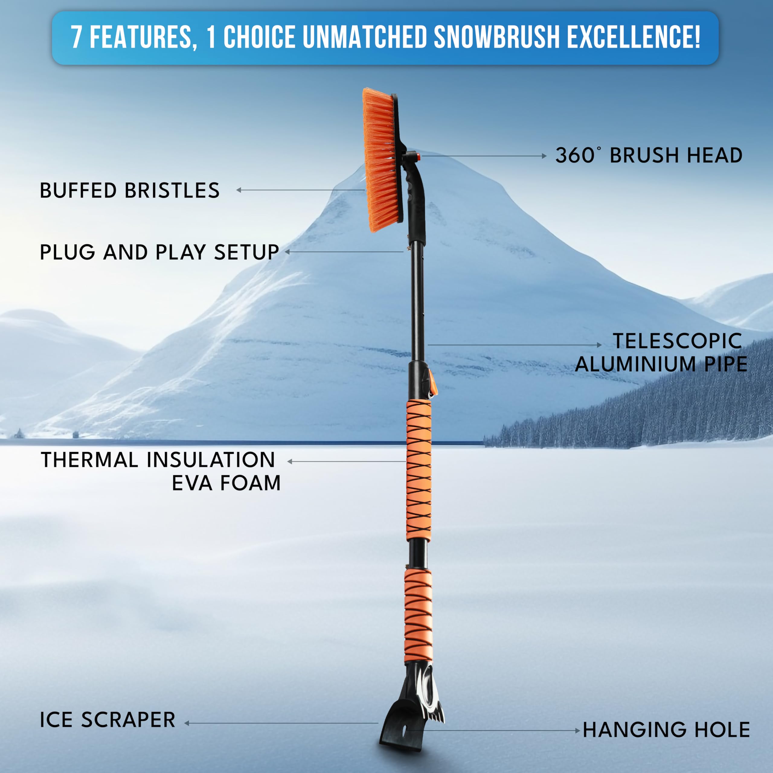 Buy EcoNour 47 3 in 1 Snow Brush for Trucks, 360° Pivoting