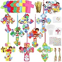 32 Sets Easter Cross Foam Craft for Kids He is Risen Bookmark Craft 32 Sets DIY Easter Religious Craft Kit Easter Egg Bunny Foam Stickers Cross Craft for School Activities Easter Party Favor