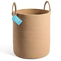 OrganiHaus Large Woven Baskets for Storage 15x18 | Cotton Rope Baskets for Storage | Tall Blanket Basket for Living Room | Nursery Laundry Basket | Big Basket for Toys | Basket For Blankets - Honey