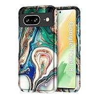 Btscase for Google Pixel 8 Case (2023), Marble Pattern 3 in 1 Heavy Duty Shockproof Full Body Rugged Hard PC+Soft Silicone Drop Protective Women Girl Cover for Google Pixel 8, Blue/Drift Sand