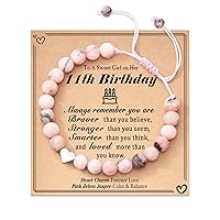 Happy Birthday Bracelets Gifts for 8-13 Year Old Girls, Pink Zebra Natural Stone Heart Charm Bracelets Gifts for Girls Daughter Granddaughter Niece