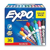 EXPO Low-Odor Dry Erase Markers, Chisel Tip, Fashion Assorted Colors, 36 Count