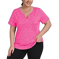 FOREYOND Plus Size Workout Shirts V Neck Exercise Clothes Athletic Tops Yoga Shirt Activewear