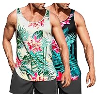 Men's Floral Tank Top Sleeveless Tees All Over Print Casual Sport T-Shirts Hawaii Beach Vacation