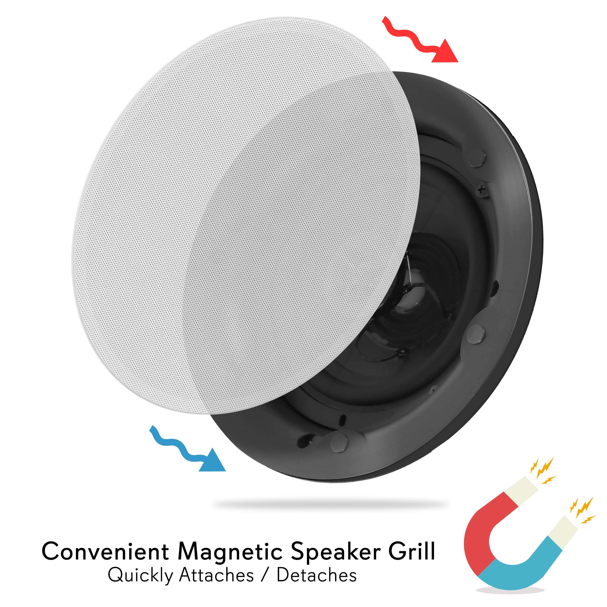 Pyle 6.5” Ceiling Wall Dual Speakers - 2-Way Full Range Stereo Sound (Pair) Universal Flush Mount Design w/ 70Hz - 20kHz Frequency Response 480 Power Watts Peak & 2 Magnetic Speaker Grills PWRC63.5
