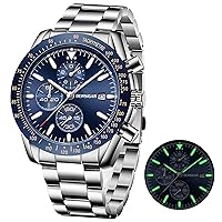 Bersigar Men's Watch Chronograph Analogue Quartz Watch Business Chronograph Men's Watch with Leather Strap