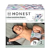 The Honest Company Clean Conscious Diapers | Plant-Based, Sustainable | Winter '23 Limited Edition Prints | Club Box, Size 2 (12-18 lbs), 76 Count