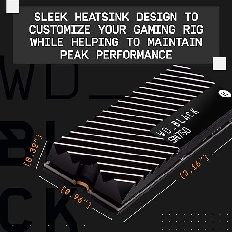 WD_BLACK 1TB SN750 NVMe Internal Gaming SSD Solid State Drive with Heatsink - Gen3 PCIe, M.2 2280, 3D NAND, Up to 3,470 MB/s - WDS100T3XHC