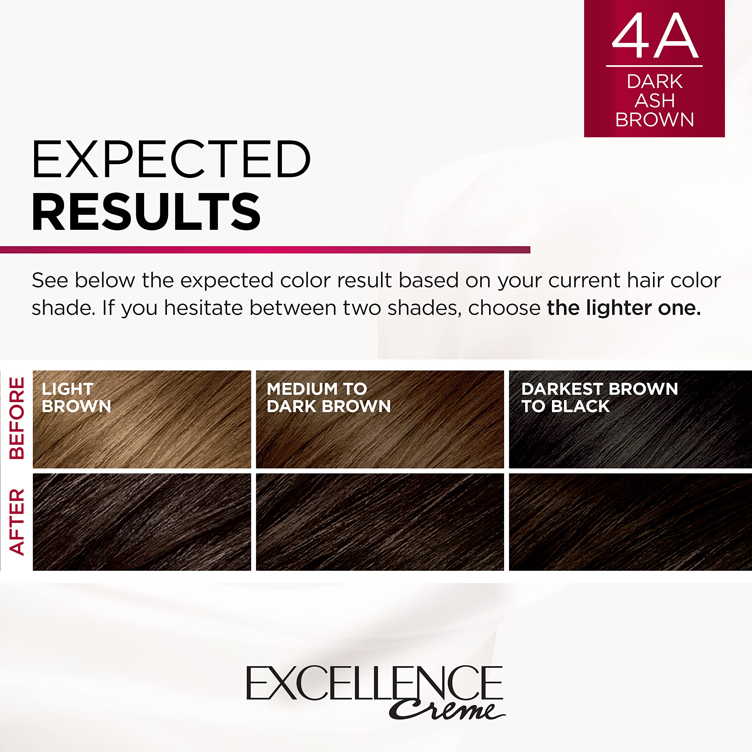 L'Oreal Paris Excellence Creme Permanent Triple Care Hair Color, 4A Dark Ash Brown, Gray Coverage For Up to 8 Weeks, All Hair Types, Pack of 1