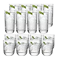 Libbey Polaris Tumbler and Rocks Glass Set, Clear Drinkware Glasses Set, Short and Tall Water Glasses with Modern Clean Lines, Dishwasher Safe Drinking Glasses Set of 16