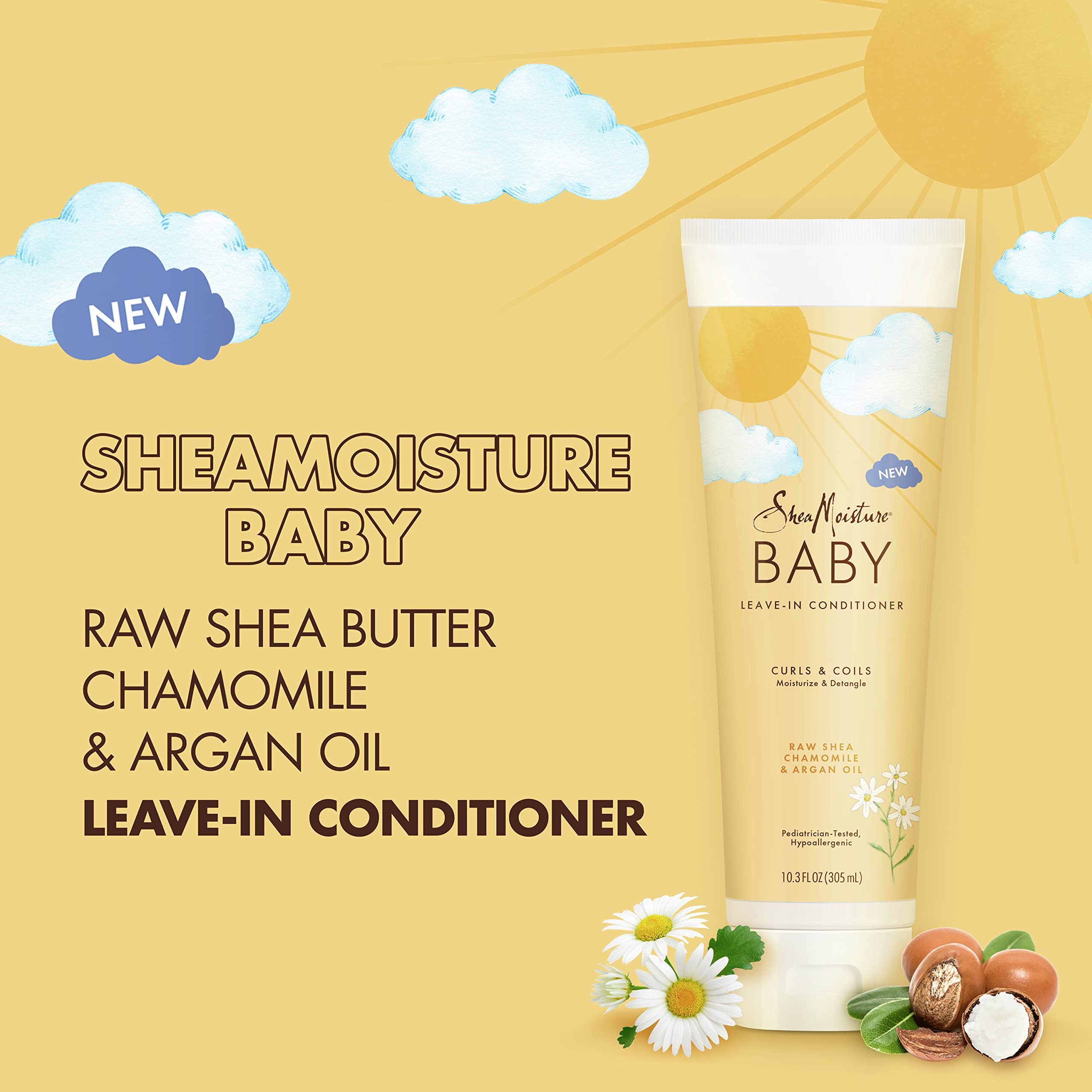 SheaMoisture Baby Leave-In Conditioner for Curly Hair Raw Shea, Chamomile and Argan Oil Moisturizes and Helps Detangle Delicate Curls and Coils 10.3 oz