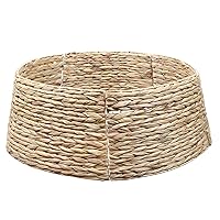 AuldHome Woven Hyacinth Christmas Tree Collar (Natural, 29-Inch), Rustic Farmhouse Basket Weave Large Tree Skirt