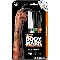 BodyMark Halloween Pack - Deluxe Body Markers, Premium Temporary Tattoo Markers for Skin, DIY Halloween Costume Long Lasting Temporary Tattoos, Custom Tattoo Kit with 3ct Markers & 4ct Spooky Stencils
