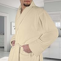 Superior Traditional Premium Turkish Cotton Lightweight Long Bathrobe with Pockets Bath Robes, Men's Small-Medium, Cream