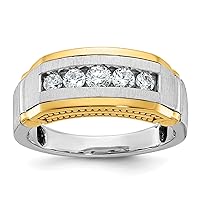 Gold IBGoodman 14k Two-tone Men's Polished Satin and Beaded 5-Stone 1/2 Carat AA Quality Diamond Ring - Ring Size 10.0