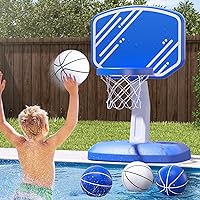 Pool Basketball Hoop Poolside, Pool Toys with Adjustable Height/4 Balls/2 Nets/Pump for Indoor Outdoor, Swimming Pool Summer Water Games Gifts for Kids Boys Girls, Blue