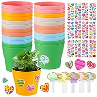 Durable Resin Garden Pot Craft Kit for Kids- 24 Pack Colorful Flower Plant Spring Crafts with Super-Adhesive Stickers & Cute Blank Labels School Activities Growing Kit for Classroom Home DIY Gift