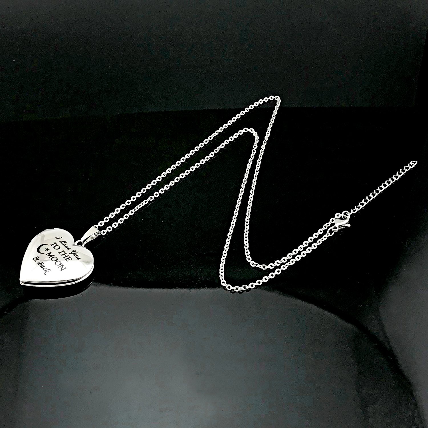 YOUFENG Love Heart Locket Necklace That Holds Pictures Engraved I Love You to the Moon and Back Photo Lockets