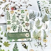400PCS Plants Floral Scrapbook Stickers Kit Vintage Fern Flowers Green Transparent Waterproof Stickers Book for Scrapbooking Supplies Aesthetic Junk Journal Journaling Craft 20-Page