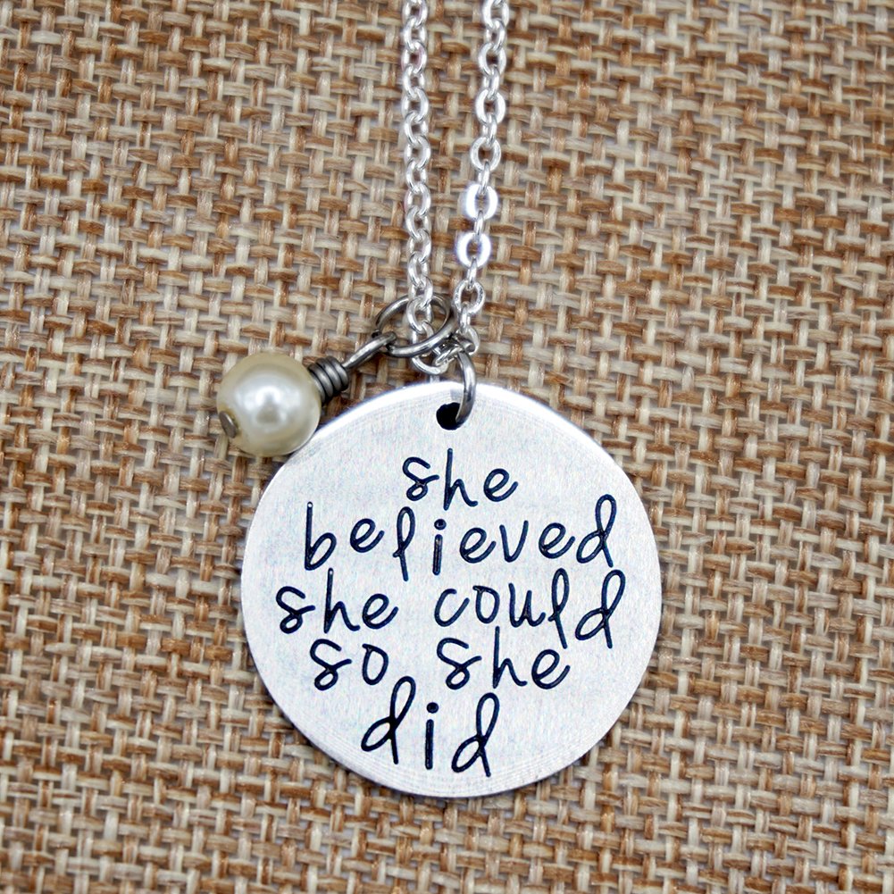 ORIYA Stainless Steel She Believed She Could So She Did Necklace Bracelet Gift For Women girl, Inspirational Necklace Bracelet