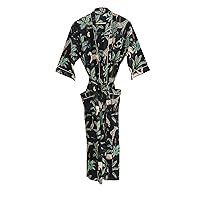 Animal Print Indian Cotton Print Black Handmade Long Women Sleepwear Bathrobe Beach cover up Kimono Robe