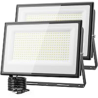 Olafus 2 Pack 300W LED Flood Light Outdoor, Super Bright Outside Floodlights with Plug, IP66 Waterproof 6500K Daylight White Exterior Security Light for Yard Stadium Lawn Barn