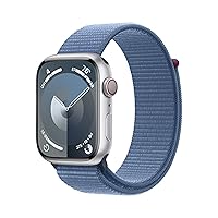 Apple Watch Series 9 [GPS + Cellular 45mm] Smartwatch with Silver Aluminum Case with Winter Blue Sport Loop. Fitness Tracker, Blood Oxygen & ECG Apps, Always-On Retina Display, (Renewed)