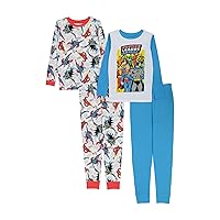 DC Comics Boys' 4-Piece Snug-fit Cotton Pajamas Set
