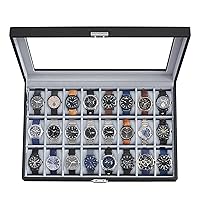 SONGMICS Watch Box, 24-Slot Watch Case, Lockable Watch Storage Box with Glass Lid, Gift Idea, Black Synthetic Leather, Gray Lining UJWB024, 11.6