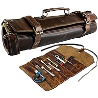 RUSTIC TOWN Leather Knife Roll Storage Bag With Tool Roll Up Pouch Travel-Friendly Chef Knife Case Roll