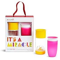Munchkin® It's a Miracle! 360 Sippy Cup Gift Set, Includes 10oz Miracle® Cup and 14oz Miracle Fruit Infuser, Pink/Yellow