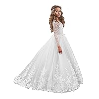 Wenli Kids Long Sleeves Sweep Train Princess Pageant Gowns Flower Girls Dresses