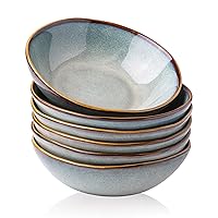 AmorArc Ceramic Cereal Bowls Set of 6, 24 oz Handmade Stoneware Bowls for Cereal Soup Salad Bread, Stylish Kitchen Bowls for Meal, Dishwasher & Microwave Safe, Ocean Blue