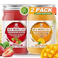 Sea Moss Gel Organic Raw (12oz+12oz), Wildcrafted Superfood Irish Seamoss Gel, Rich in 102 Vitamins & Minerals, Nutritional Supplement for Immune and Digestive Support, (Strawberry + Mango)
