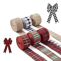 Pandahall 6 Rolls Gingham Buffalo Plaid Ribbons 38.4 Yards 1.5 Inch Wired Edge Plaid Burlap Ribbons Check Fabric Picnic Ribbon for Sewing Bow Crafts Gift Wrapping Pastoral Wedding Party Decoration