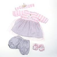 JC Toys | Berenguer Boutique | Baby Doll Outfit | Pink Striped Dress with Tulle Skirt, Shorts, Headband, and Booties | Ages 2+ | Fits Dolls 14