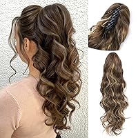 MORICA 24Inch Claw Clip Ponytail Extension Wavy Curly Pony Tails Hair Extensions Brown Mixed Blonde Fake Hair Pieces for Women（24Inch,Brown 10/26#)