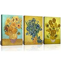 3 Panel Sunflower and Irises by Vincent Van Gogh Oil Paintings Reproduction Modern Floral Giclee Canvas Prints Artwork Flowers Pictures Canvas Wall Art for Bedroom Wall Decor - 16