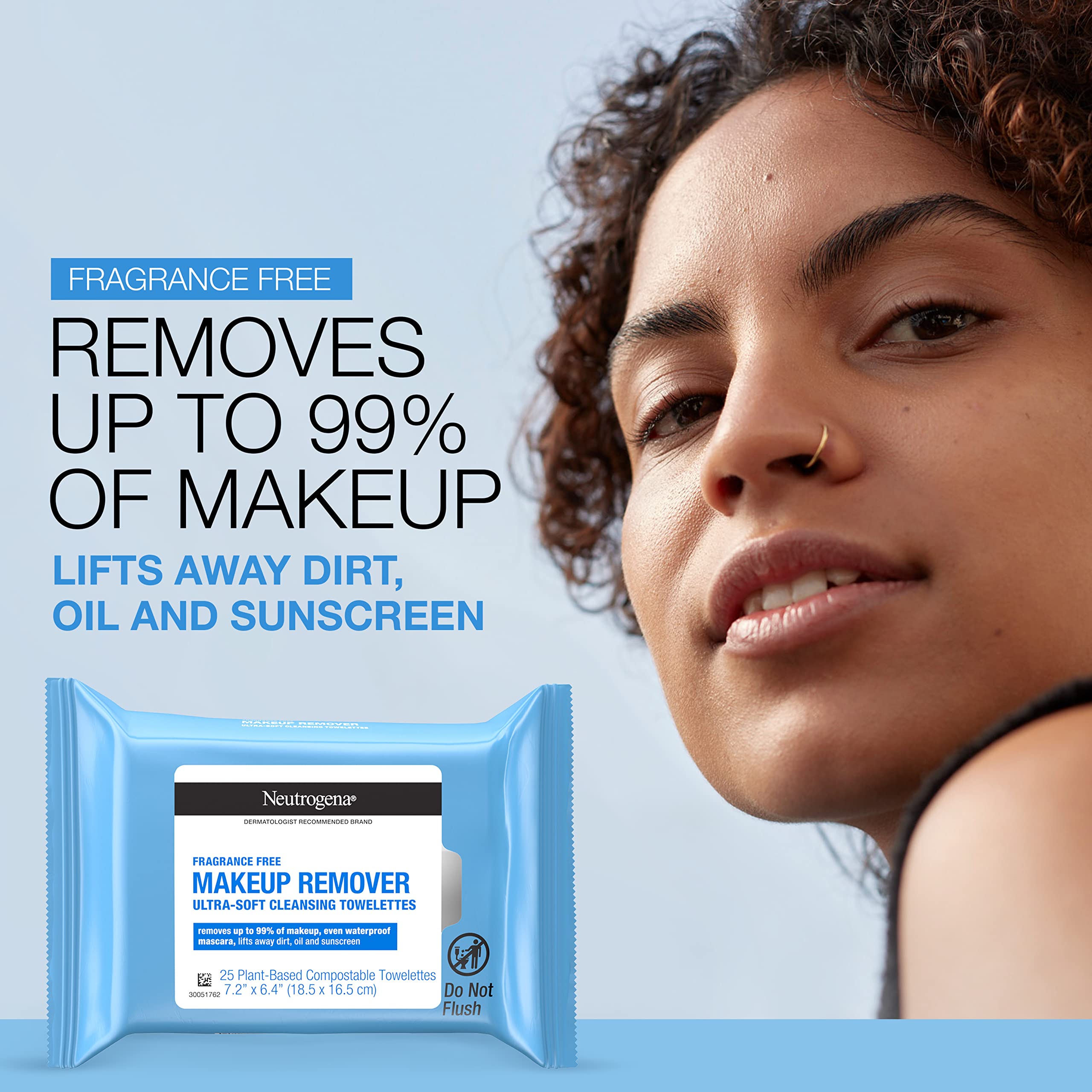 Neutrogena Fragrance-Free Makeup Remover Wipes, Daily Facial Cleanser Towelettes, Gently Removes Oil & Makeup, Alcohol-Free Makeup Wipes, 25 ct