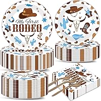 gisgfim 50 Guests My First Rodeo Birthday Party Supplies Paper Plates Napkins Western Blue Cowboy 1st Rodeo Party Birthday Tableware Set Decorations Favors for Boy Baby Shower 200Pcs Dinnerware Decor