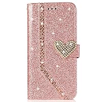 Wallet Case Compatible with iPhone 15, Bling Glitter Diamond Love Buckle PU Leather Phone Case with Card Holder Flip Cover (Rose Gold)