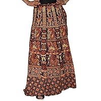 Marusthali Wrap Around Long Skirt Women 100% Cotton Jaipuri Printed Maroon