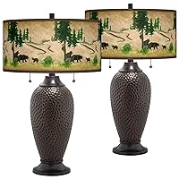 Bear Lodge Hammered Oil-Rubbed Bronze Table Lamps Set of 2 with Print Shade