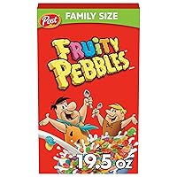 Pebbles Fruity PEBBLES Cereal, Fruity Kids Cereal, Gluten Free Rice Cereal for Kids, 19.5 OZ Family Size Cereal Box