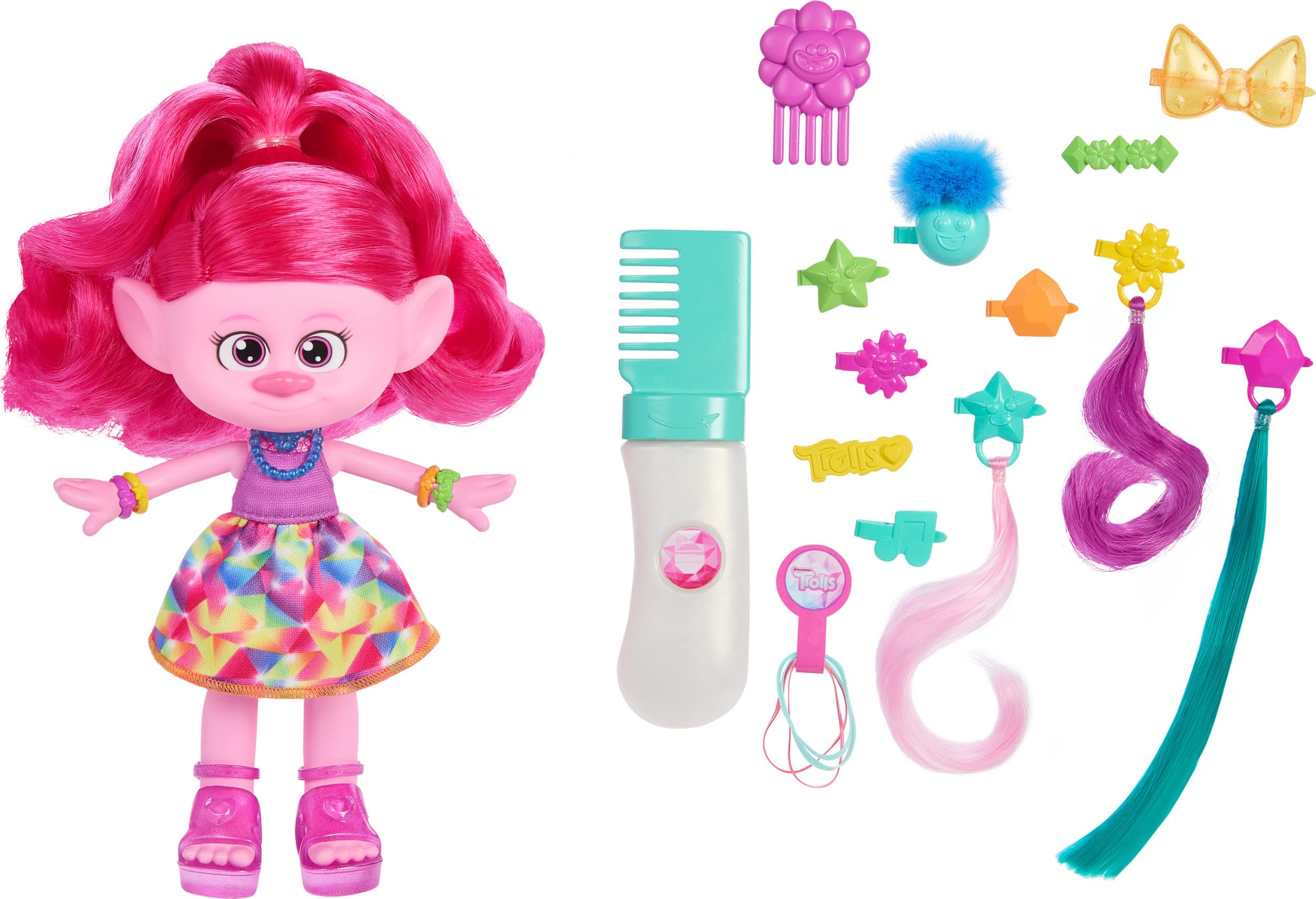 Mattel Trolls Band Together Doll & 15+ Accessories, Hair-tastic Queen Poppy Fashion Doll with Glitter Comb